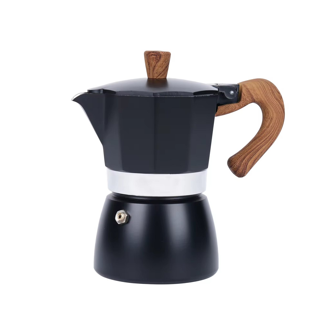 Wholesale Premium Aluminum Alloy Moka Pot Stove-top Wood Grain Handle 2-4 Cup Espresso Moka Pot